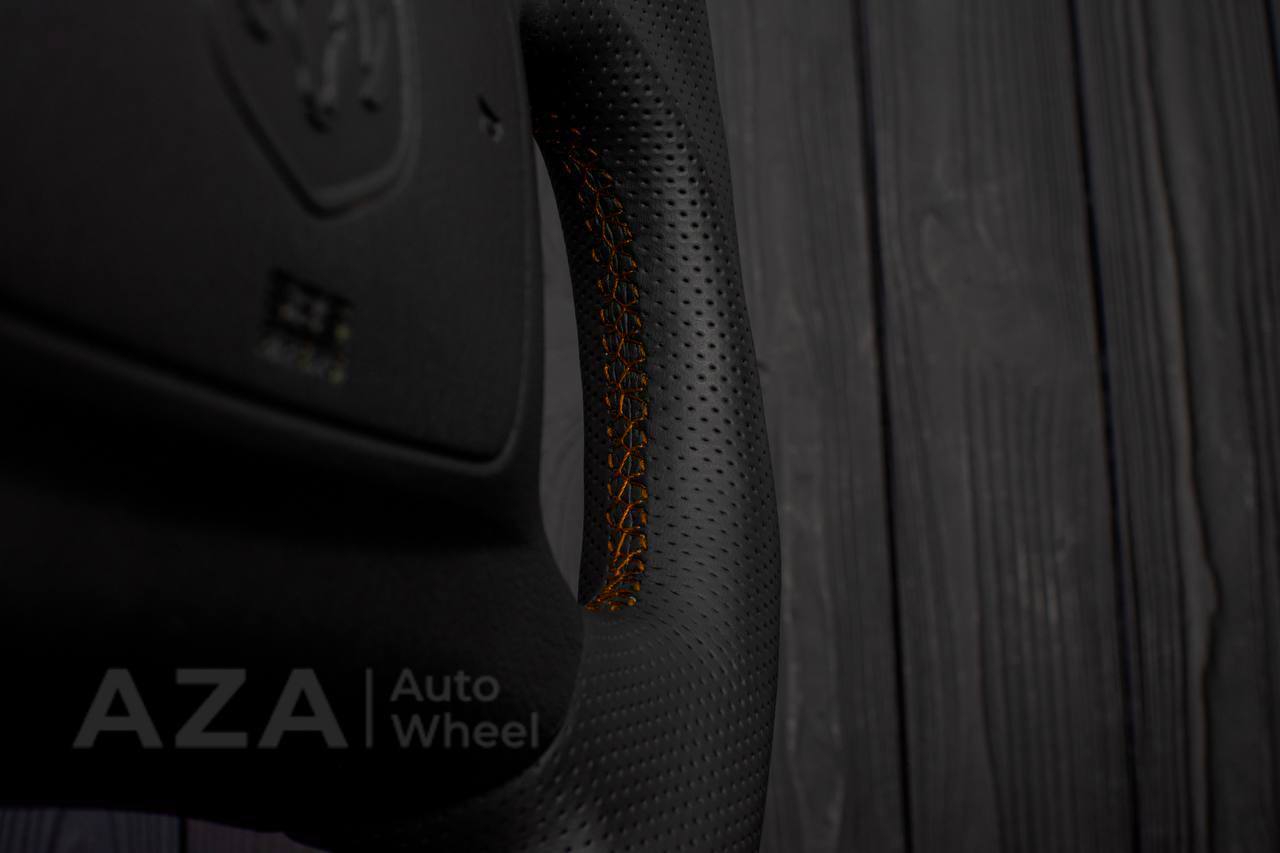 Steering wheel DODGE RAM Dakota 2ND GEN 1998-2002 Carbon fiber/Perforated italian leather/Orange stripe (can be any color) - Image 8