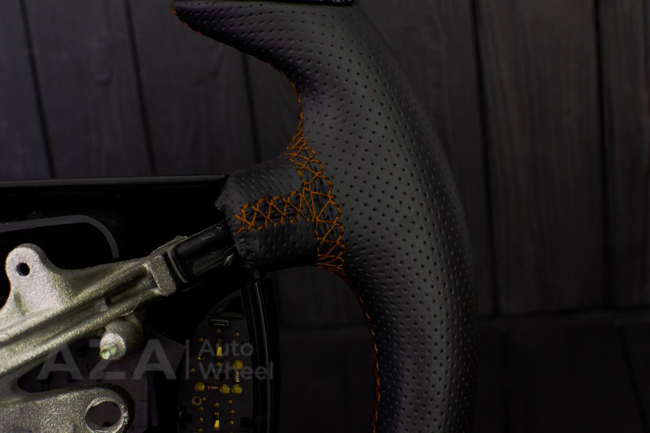 Steering wheel DODGE RAM Dakota 2ND GEN 1998-2002 Carbon fiber/Perforated italian leather/Orange stripe (can be any color) - Image 7