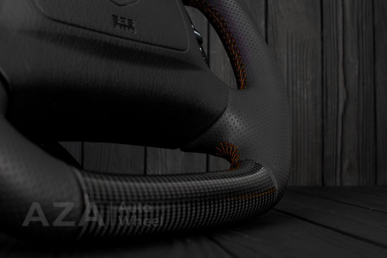 Steering wheel DODGE RAM Dakota 2ND GEN 1998-2002 Carbon fiber/Perforated italian leather/Orange stripe (can be any color) - Image 6