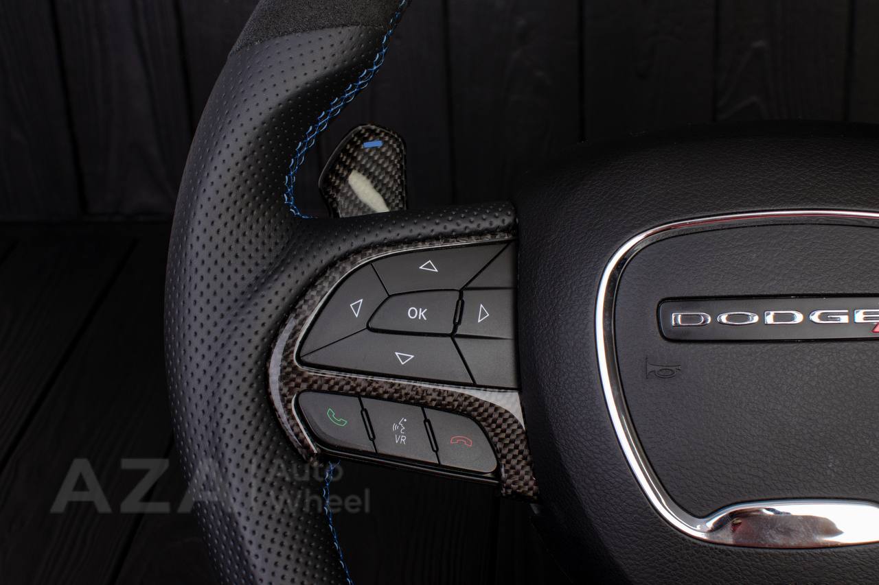 Steering wheel 2015+ Dodge Charger/Challenger/Durango Carbon fiber/Perforated leather/Alcantara/Hellcat paddles/Blue stripe - Image 6