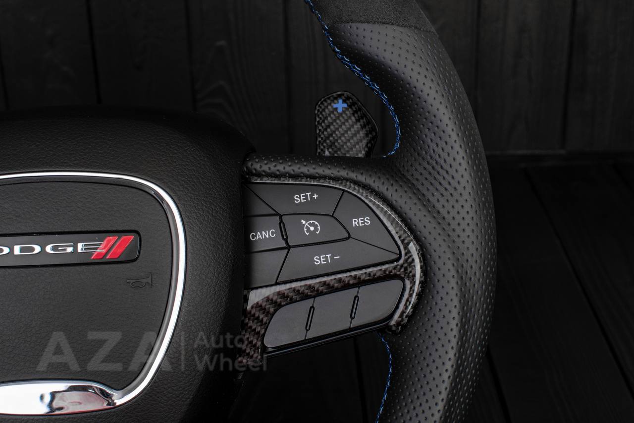 Steering wheel 2015+ Dodge Charger/Challenger/Durango Carbon fiber/Perforated leather/Alcantara/Hellcat paddles/Blue stripe - Image 7