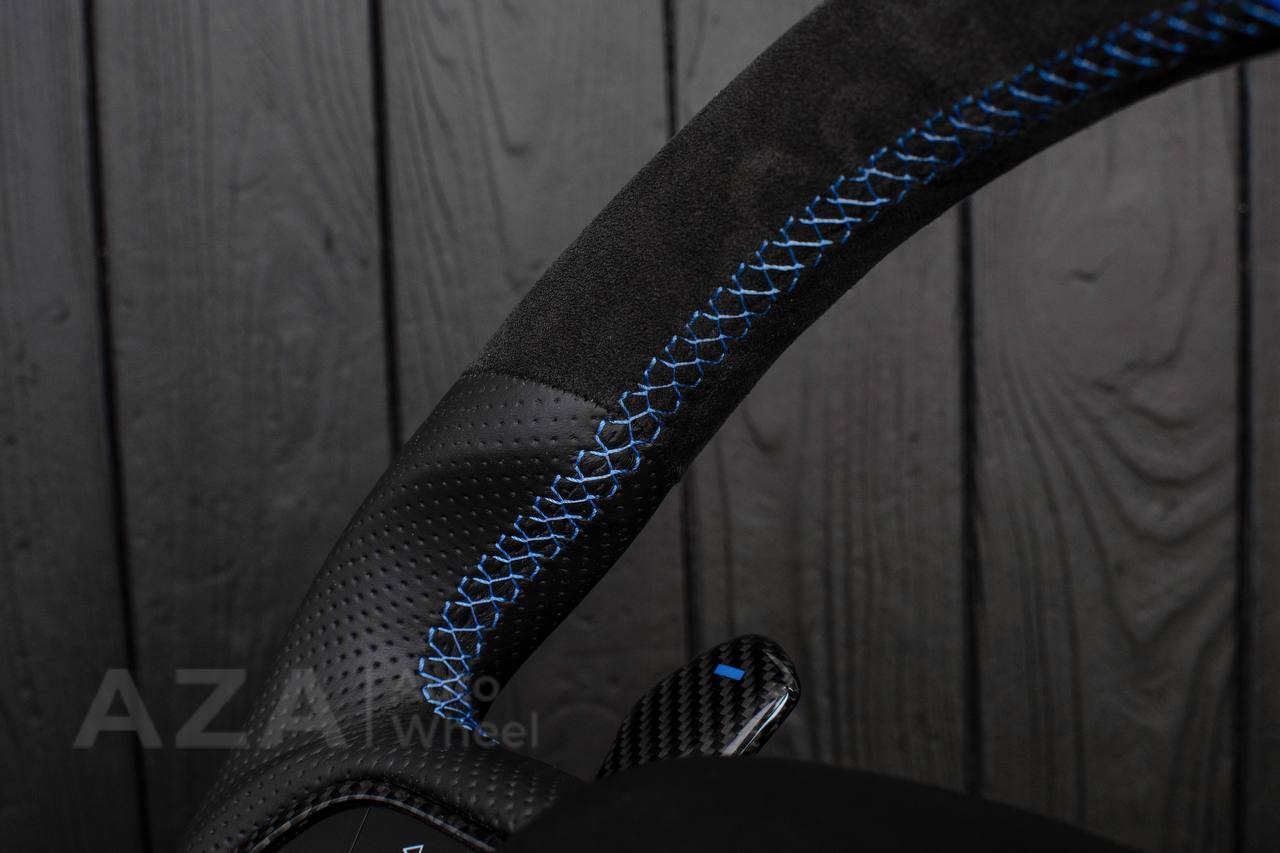 Steering wheel 2015+ Dodge Charger/Challenger/Durango Carbon fiber/Perforated leather/Alcantara/Hellcat paddles/Blue stripe - Image 11