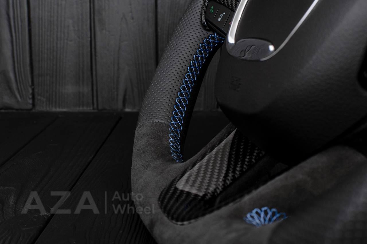 Steering wheel 2015+ Dodge Charger/Challenger/Durango Carbon fiber/Perforated leather/Alcantara/Hellcat paddles/Blue stripe - Image 12
