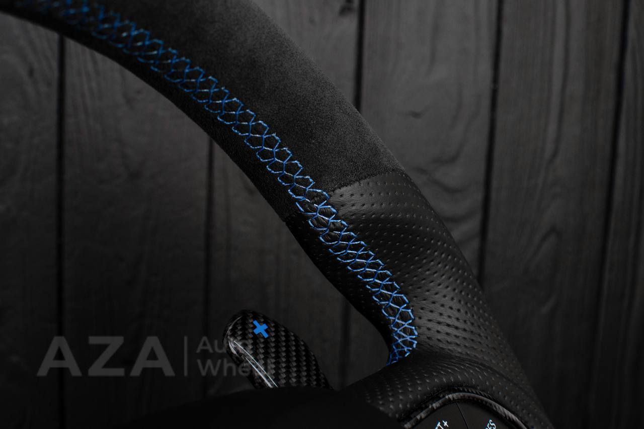 Steering wheel 2015+ Dodge Charger/Challenger/Durango Carbon fiber/Perforated leather/Alcantara/Hellcat paddles/Blue stripe - Image 13