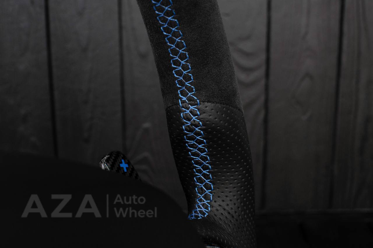 Steering wheel 2015+ Dodge Charger/Challenger/Durango Carbon fiber/Perforated leather/Alcantara/Hellcat paddles/Blue stripe - Image 14