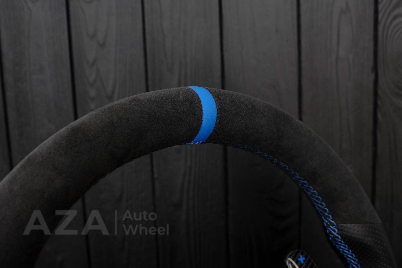 Steering wheel 2015+ Dodge Charger/Challenger/Durango Carbon fiber/Perforated leather/Alcantara/Hellcat paddles/Blue stripe - Image 15