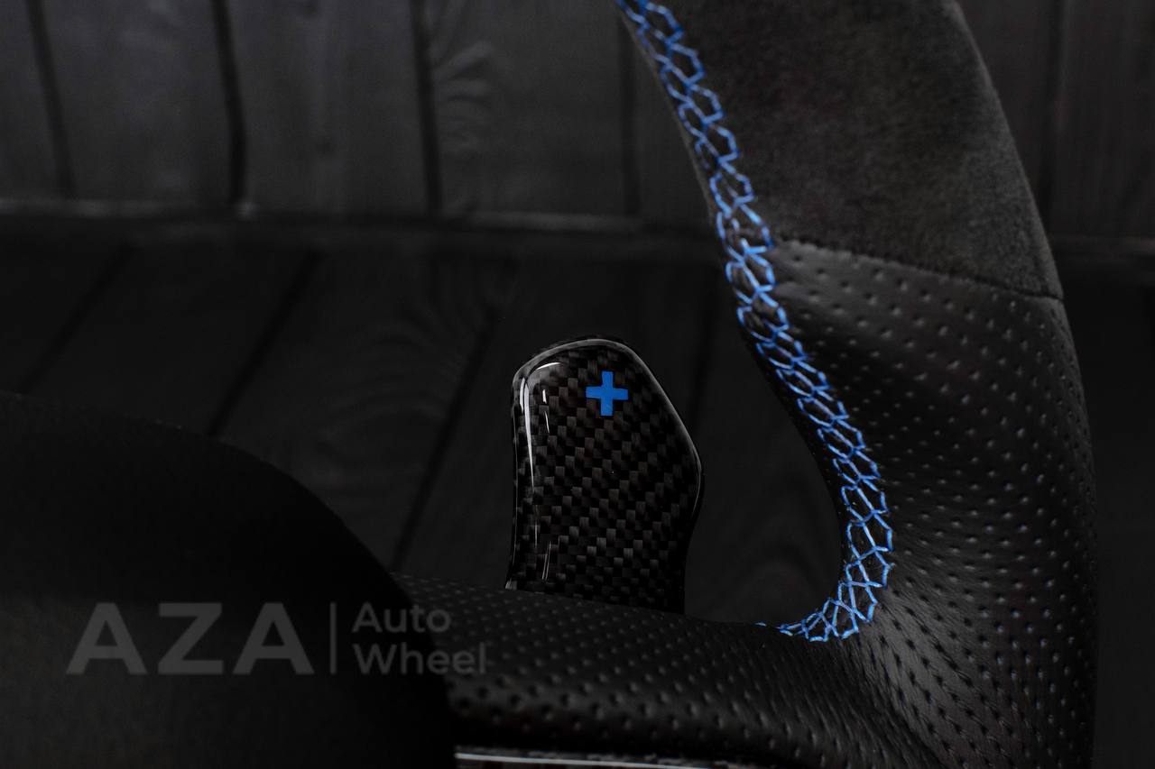 Steering wheel 2015+ Dodge Charger/Challenger/Durango Carbon fiber/Perforated leather/Alcantara/Hellcat paddles/Blue stripe - Image 16