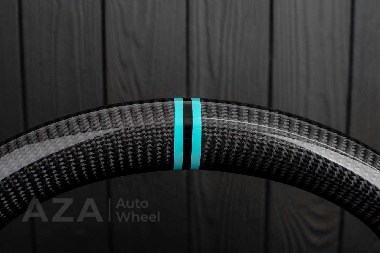 Steering wheel GM Silverado, Sierra, Escalade, Yukon, S10, Blazer, Tahoe, Suburban (1998-2002) Carbon fiber/Alcantara/Mint stripe - Image 6