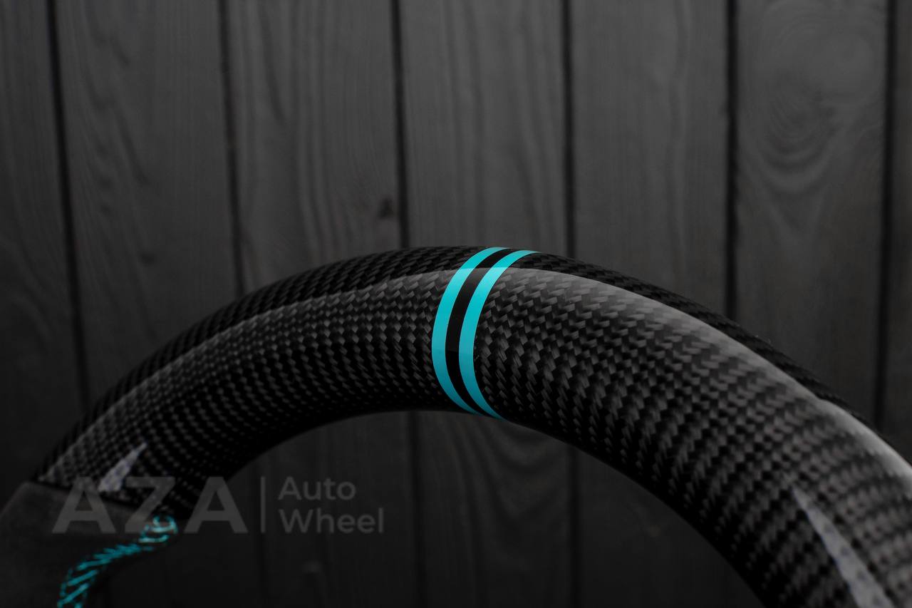 Steering wheel GM Silverado, Sierra, Escalade, Yukon, S10, Blazer, Tahoe, Suburban (1998-2002) Carbon fiber/Alcantara/Mint stripe - Image 7