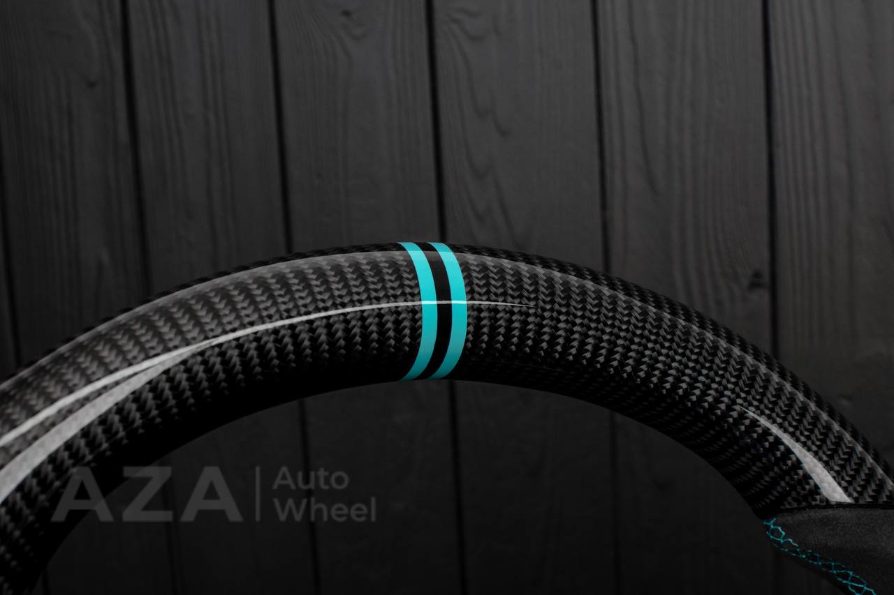 Steering wheel GM Silverado, Sierra, Escalade, Yukon, S10, Blazer, Tahoe, Suburban (1998-2002) Carbon fiber/Alcantara/Mint stripe - Image 8