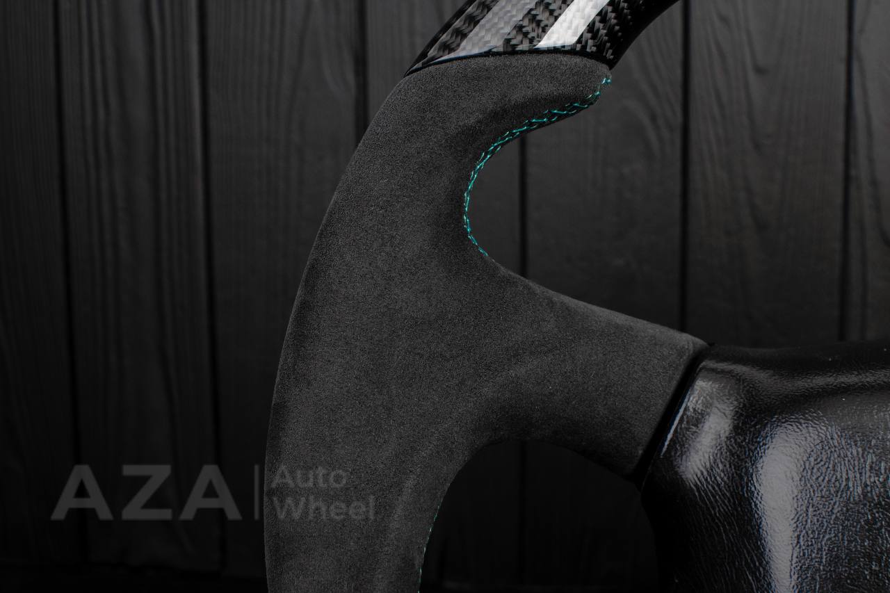 Steering wheel GM Silverado, Sierra, Escalade, Yukon, S10, Blazer, Tahoe, Suburban (1998-2002) Carbon fiber/Alcantara/Mint stripe - Image 9