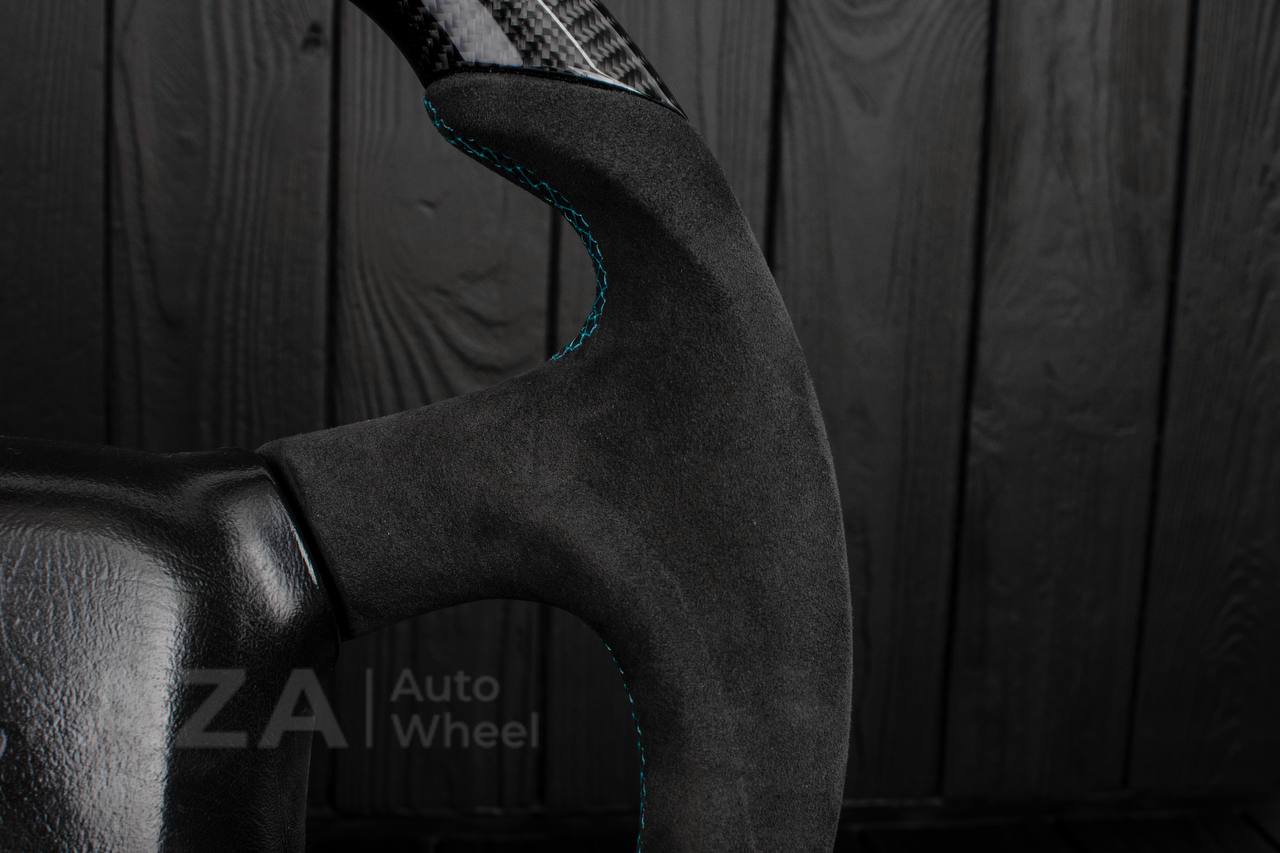 Steering wheel GM Silverado, Sierra, Escalade, Yukon, S10, Blazer, Tahoe, Suburban (1998-2002) Carbon fiber/Alcantara/Mint stripe - Image 10