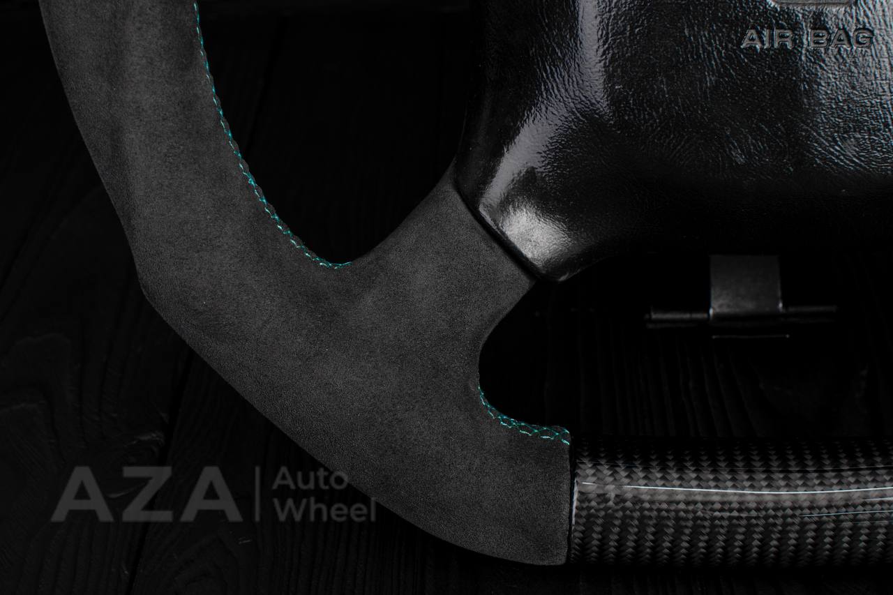 Steering wheel GM Silverado, Sierra, Escalade, Yukon, S10, Blazer, Tahoe, Suburban (1998-2002) Carbon fiber/Alcantara/Mint stripe - Image 11