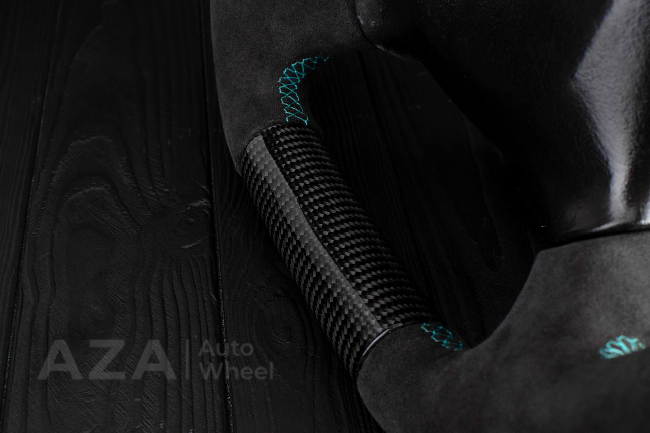 Steering wheel GM Silverado, Sierra, Escalade, Yukon, S10, Blazer, Tahoe, Suburban (1998-2002) Carbon fiber/Alcantara/Mint stripe - Image 14