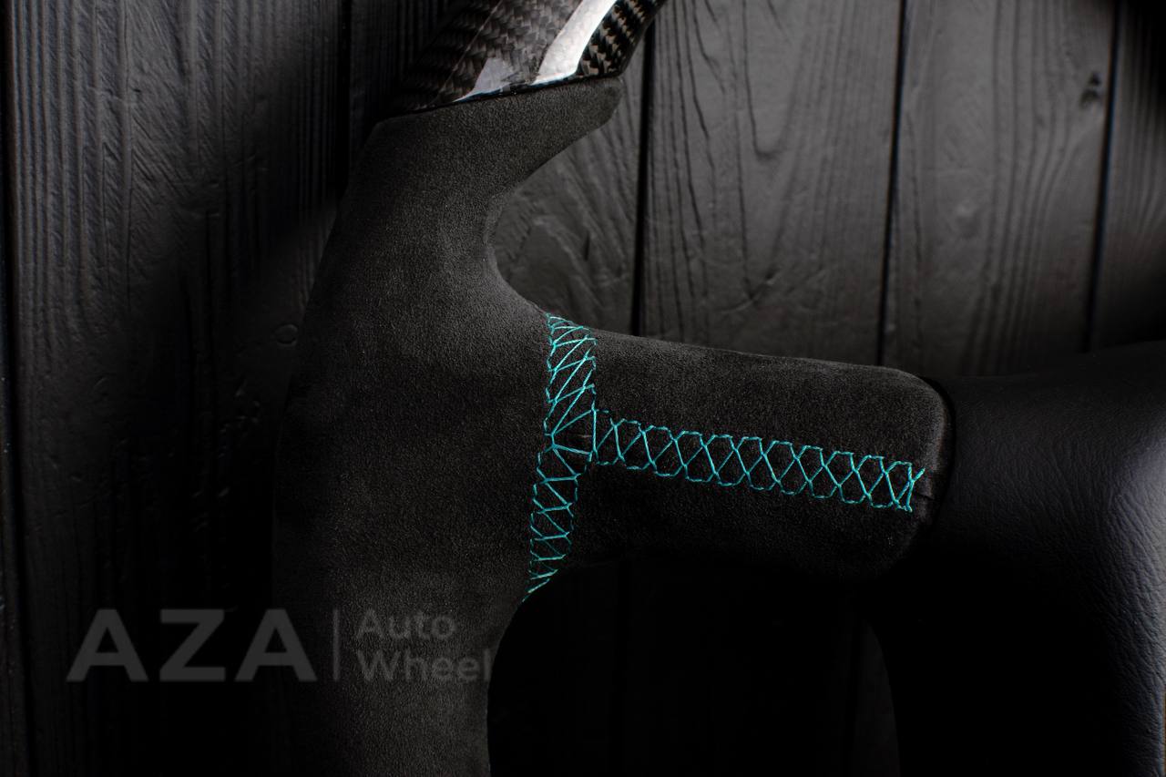 Steering wheel GM Silverado, Sierra, Escalade, Yukon, S10, Blazer, Tahoe, Suburban (1998-2002) Carbon fiber/Alcantara/Mint stripe - Image 17