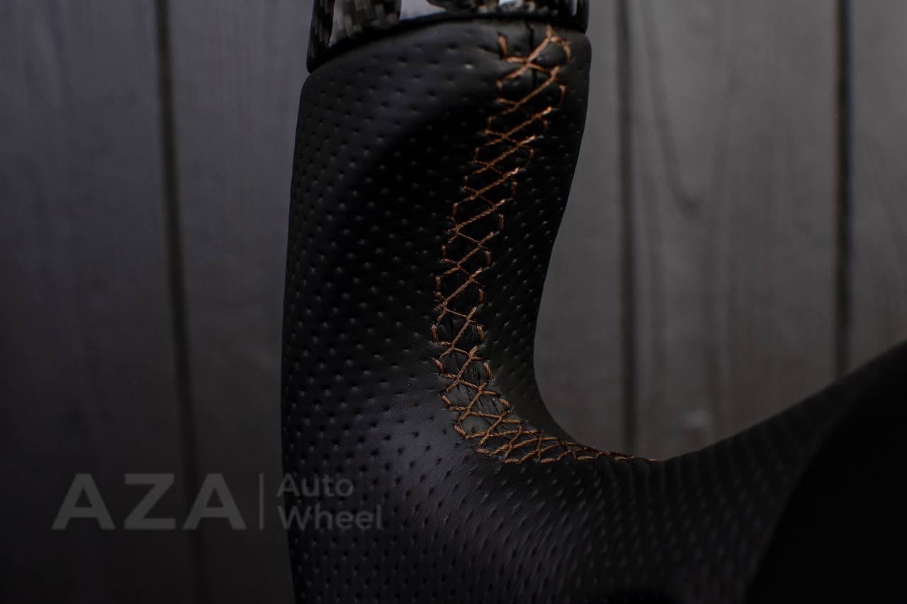 Steering wheel Ford F150/F250/F350 97-2007 Carbon fiber/Perforated leather/Brown stripe (can be any color per request) - Image 8