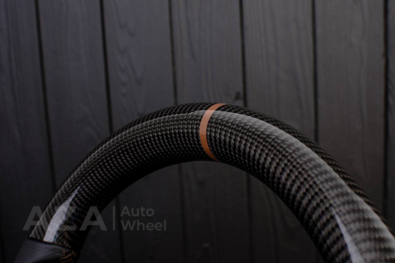 Steering wheel Ford F150/F250/F350 97-2007 Carbon fiber/Perforated leather/Brown stripe (can be any color per request) - Image 9
