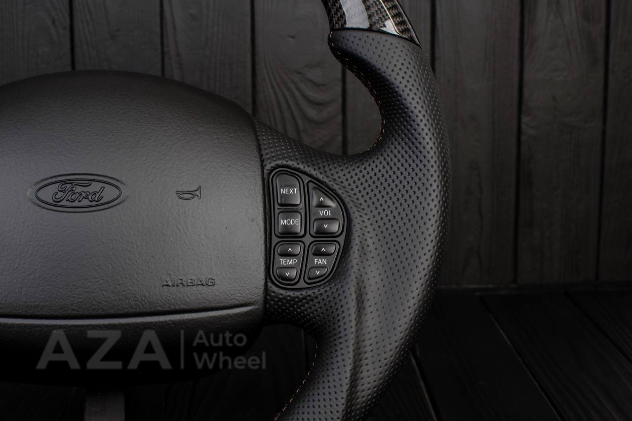 Steering wheel Ford F150/F250/F350 97-2007 Carbon fiber/Perforated leather/Brown stripe (can be any color per request) - Image 10