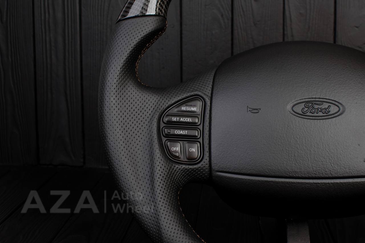 Steering wheel Ford F150/F250/F350 97-2007 Carbon fiber/Perforated leather/Brown stripe (can be any color per request) - Image 11