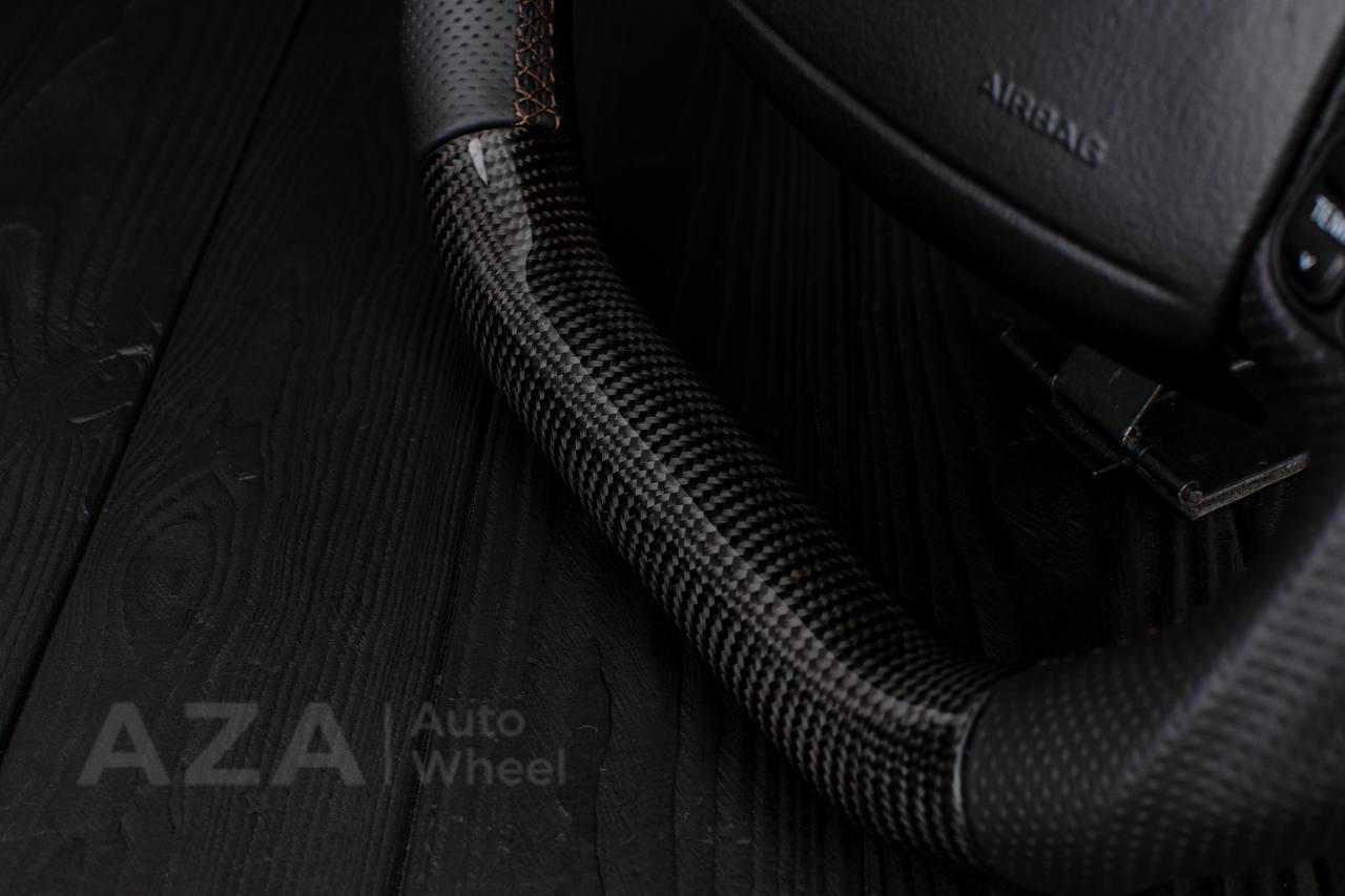 Steering wheel Ford F150/F250/F350 97-2007 Carbon fiber/Perforated leather/Brown stripe (can be any color per request) - Image 12
