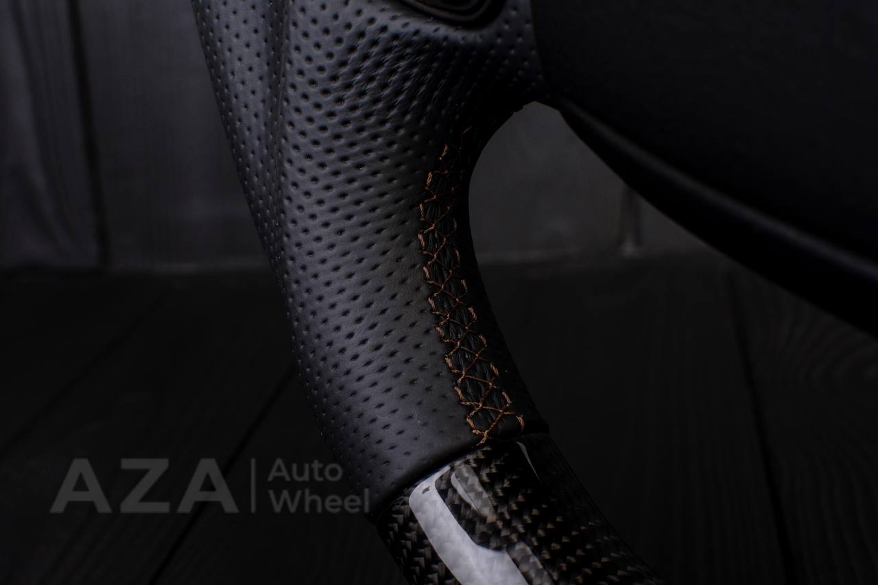 Steering wheel Ford F150/F250/F350 97-2007 Carbon fiber/Perforated leather/Brown stripe (can be any color per request) - Image 13