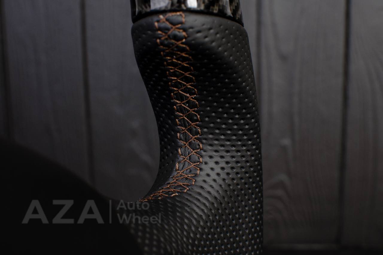 Steering wheel Ford F150/F250/F350 97-2007 Carbon fiber/Perforated leather/Brown stripe (can be any color per request) - Image 15
