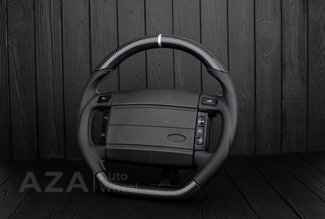 Steering Wheel Fox Body Ford Mustang GT Cobra SVT Saleen Roush Carbon fiber/Perforated leather/Grey stripe (can be any color stripe and stitching) - Image 4