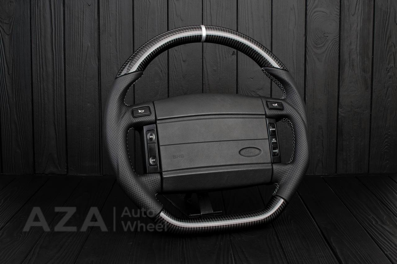Steering Wheel Fox Body Ford Mustang GT Cobra SVT Saleen Roush Carbon fiber/Perforated leather/Grey stripe (can be any color stripe and stitching) - Image 3