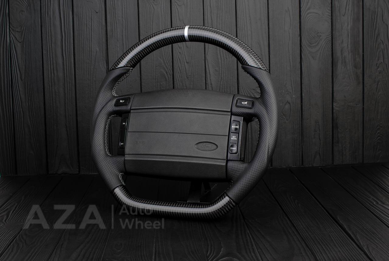 Steering Wheel Fox Body Ford Mustang GT Cobra SVT Saleen Roush Carbon fiber/Perforated leather/Grey stripe (can be any color stripe and stitching) - Image 5