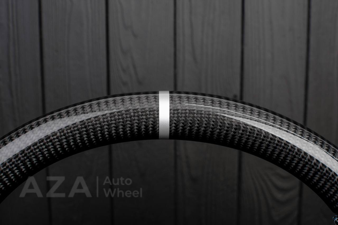 Steering Wheel Fox Body Ford Mustang GT Cobra SVT Saleen Roush Carbon fiber/Perforated leather/Grey stripe (can be any color stripe and stitching) - Image 6