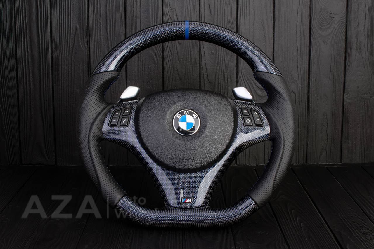 Steering wheel BMW E9X/E8X Carbon fiber/Perforated leather/Blue stripe