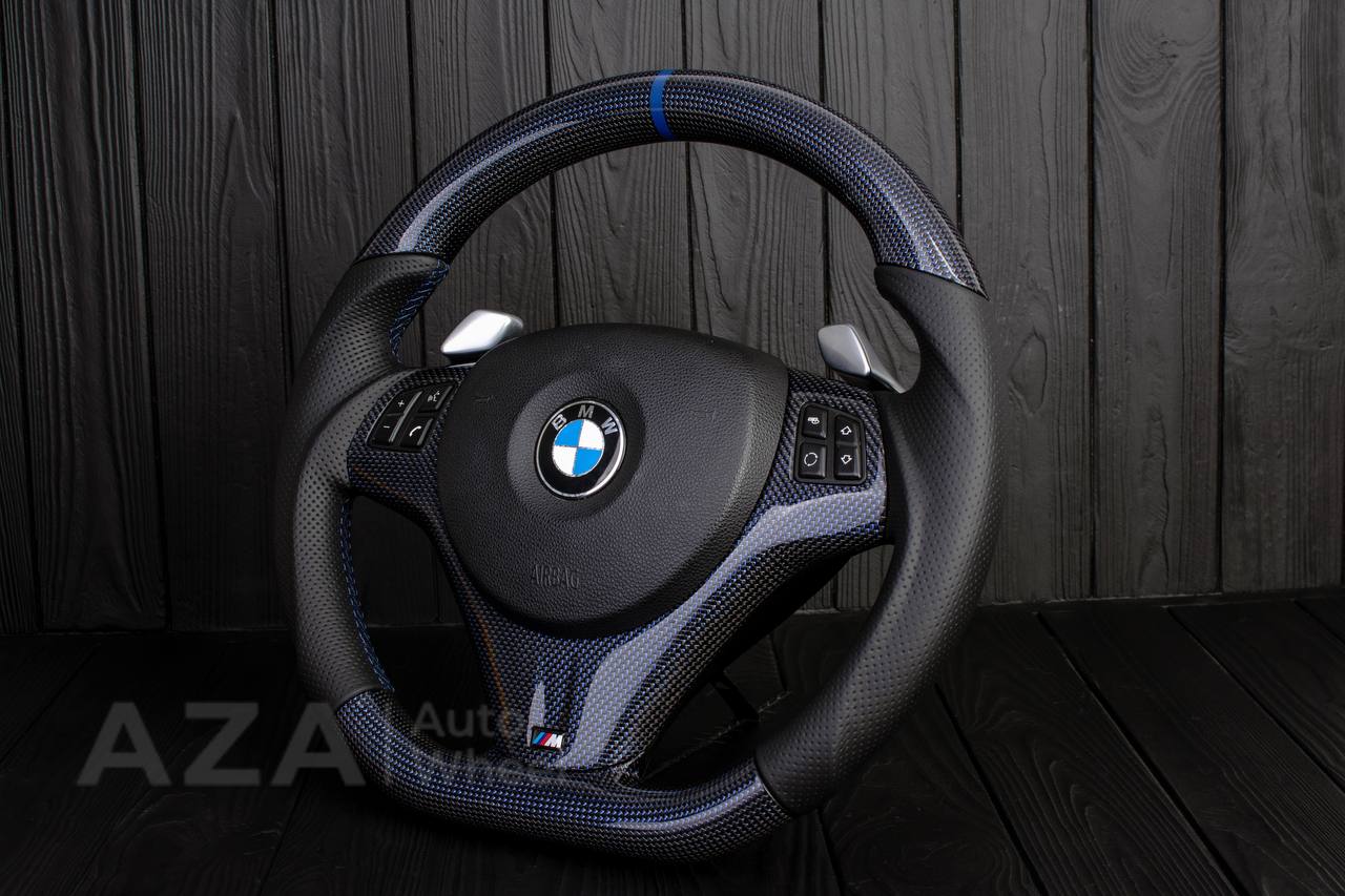 Steering wheel BMW E9X/E8X Carbon fiber/Perforated leather/Blue stripe - Image 5