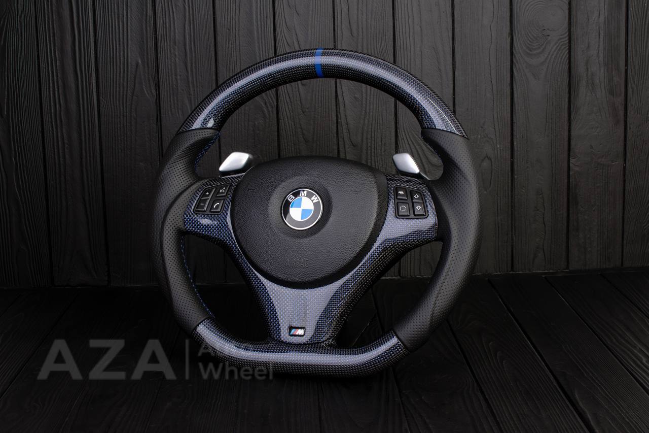 Steering wheel BMW E9X/E8X Carbon fiber/Perforated leather/Blue stripe - Image 4