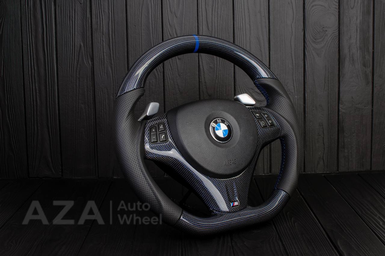 Steering wheel BMW E9X/E8X Carbon fiber/Perforated leather/Blue stripe - Image 3