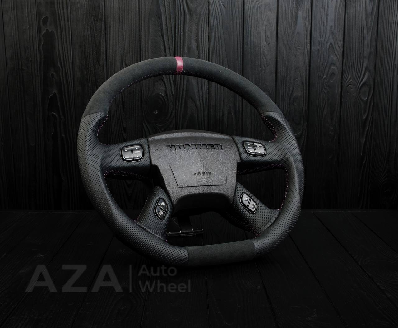 Steering wheel Hummer H2 Alcantara/Perforated leather/Purple stripe - Image 4