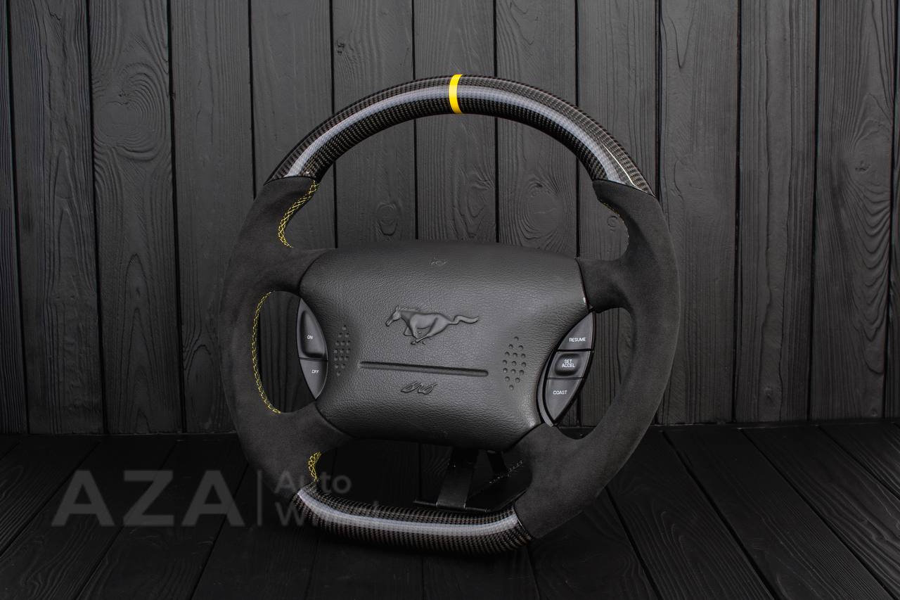 Steering wheel Ford Mustang GT Cobra Carbon fiber/Alcantara/Yellow stripe (can be any color) - Image 5