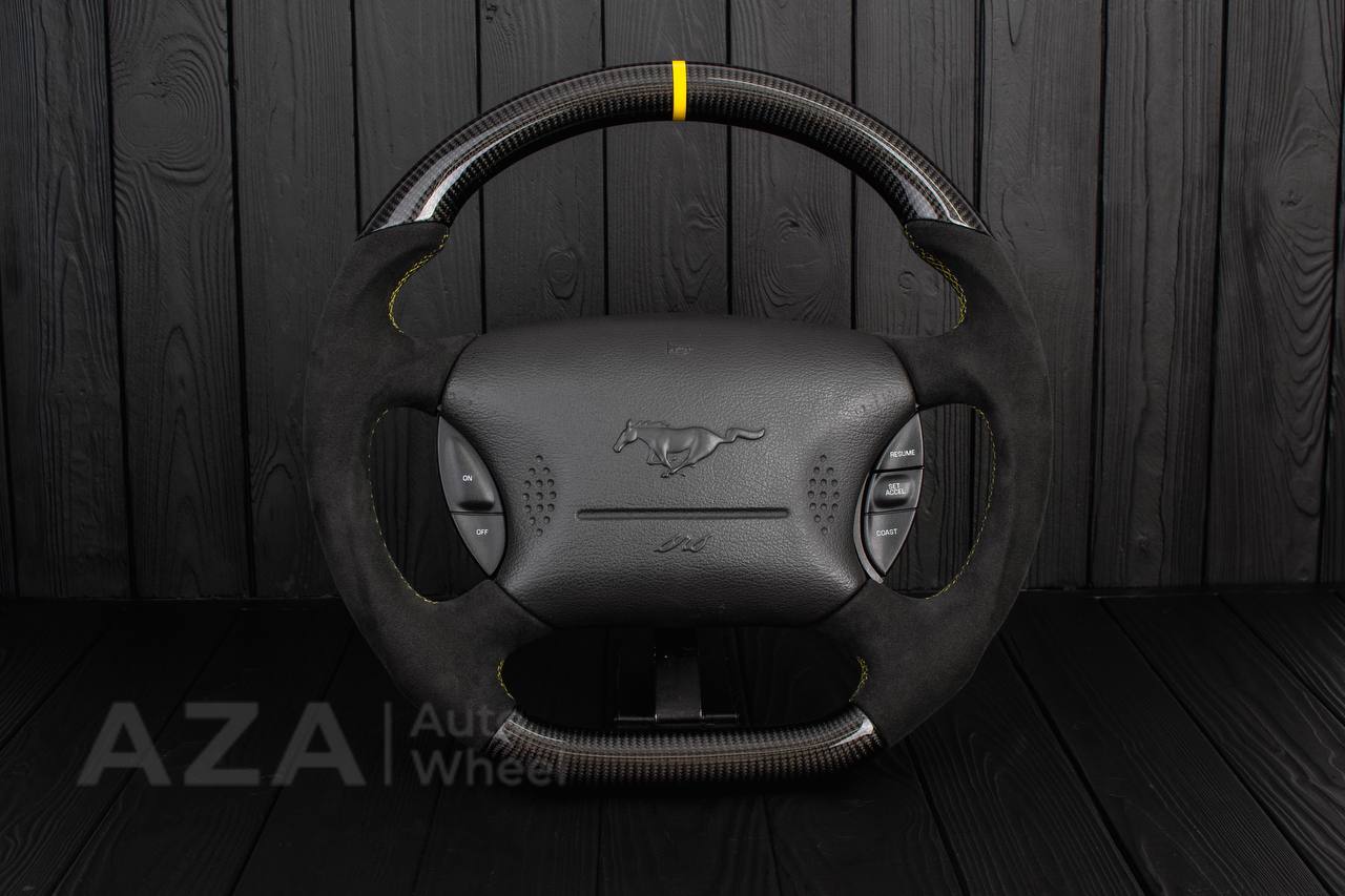 Steering wheel Ford Mustang GT Cobra Carbon fiber/Alcantara/Yellow stripe (can be any color)