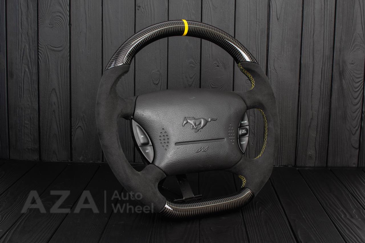 Steering wheel Ford Mustang GT Cobra Carbon fiber/Alcantara/Yellow stripe (can be any color) - Image 3