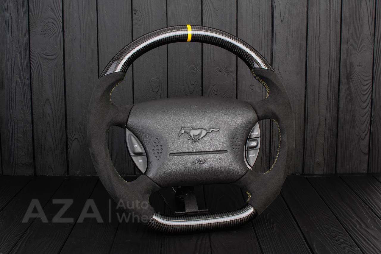 Steering wheel Ford Mustang GT Cobra Carbon fiber/Alcantara/Yellow stripe (can be any color) - Image 4