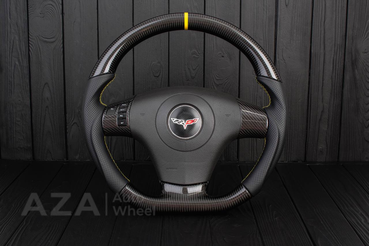 Steering wheel 2006-2011 Corvette C6 Carbon fiber/Perforated leather/Yellow stripe