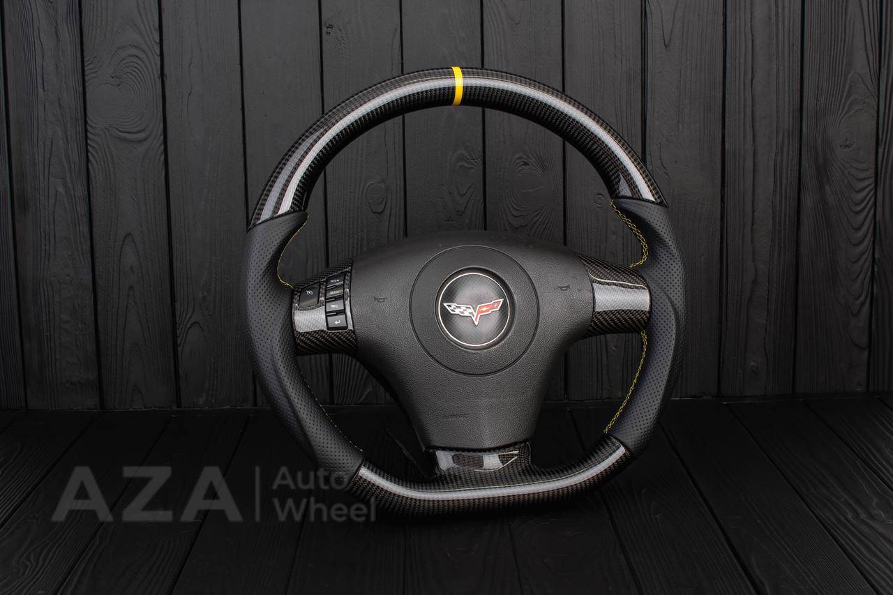 Steering wheel 2006-2011 Corvette C6 Carbon fiber/Perforated leather/Yellow stripe - Image 4