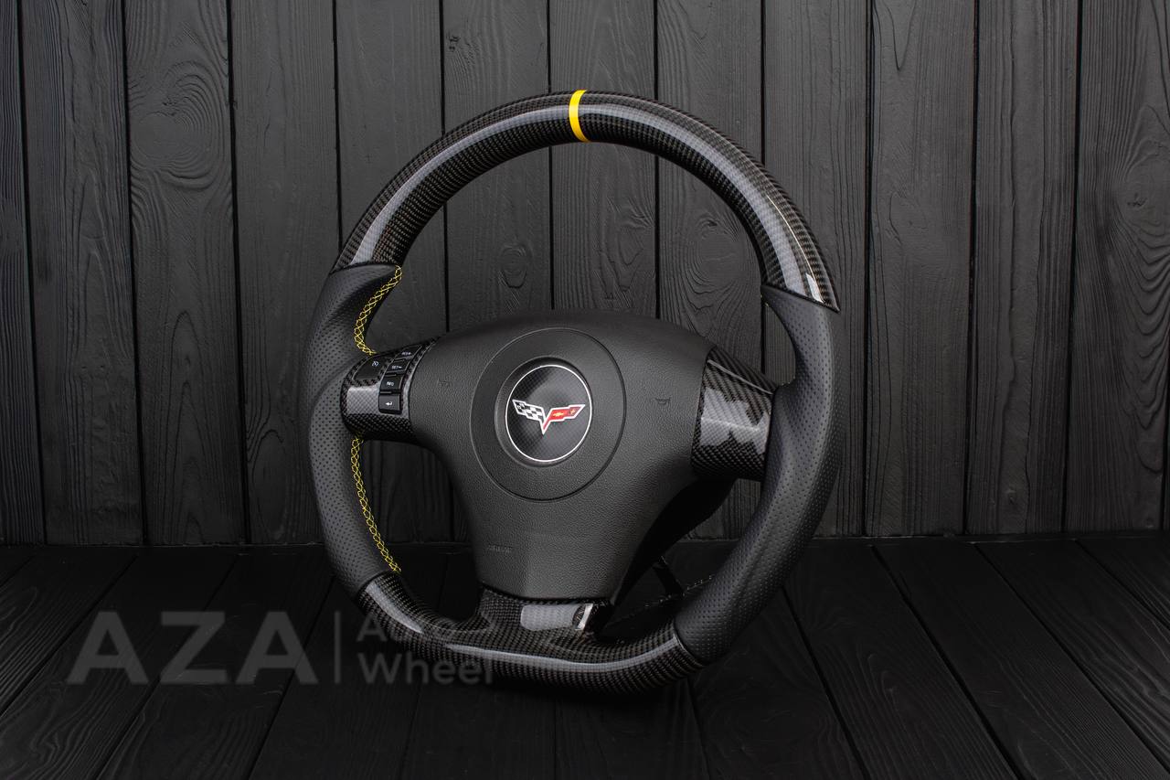 Steering wheel 2006-2011 Corvette C6 Carbon fiber/Perforated leather/Yellow stripe - Image 5