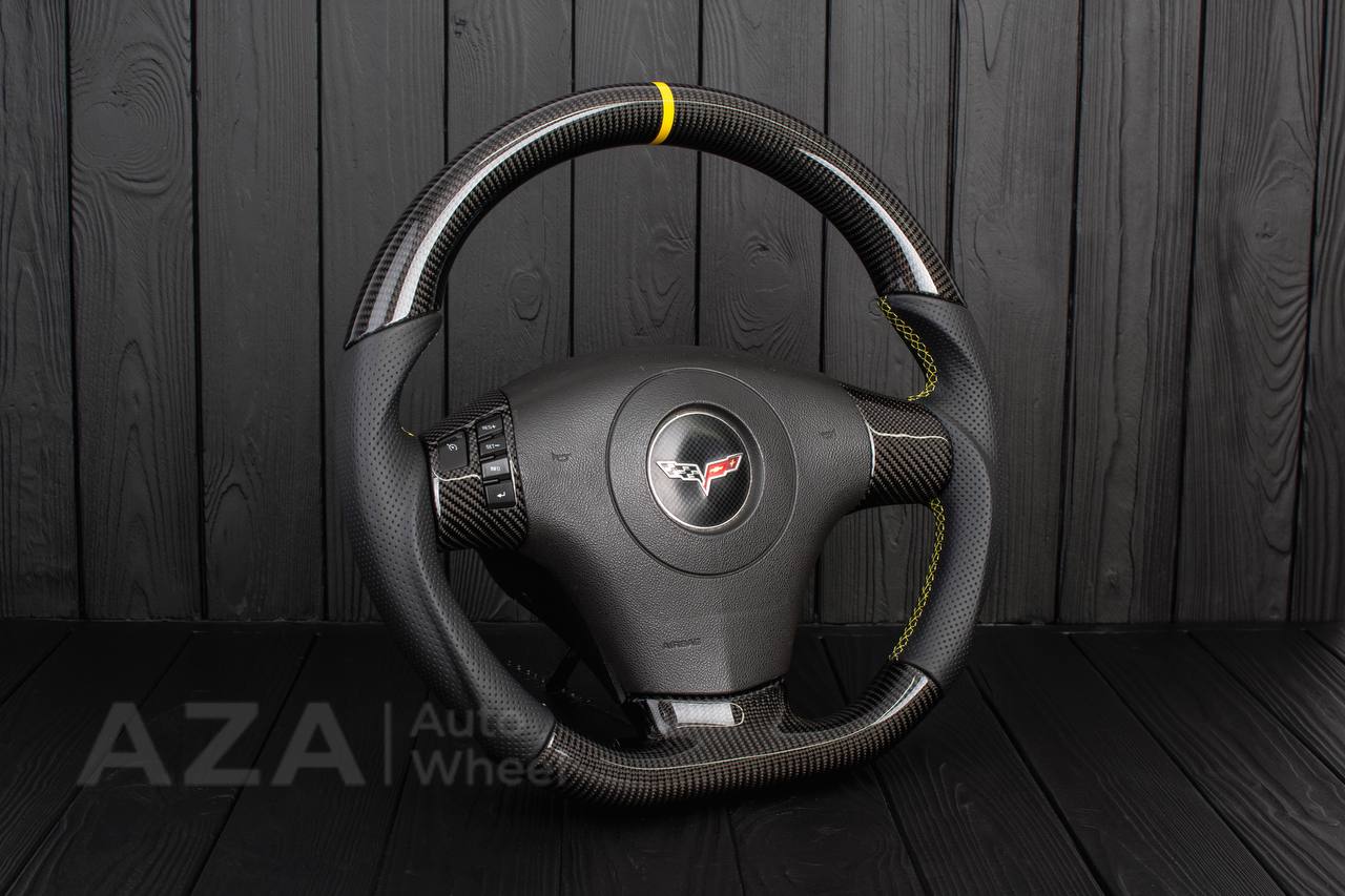 Steering wheel 2006-2011 Corvette C6 Carbon fiber/Perforated leather/Yellow stripe - Image 3