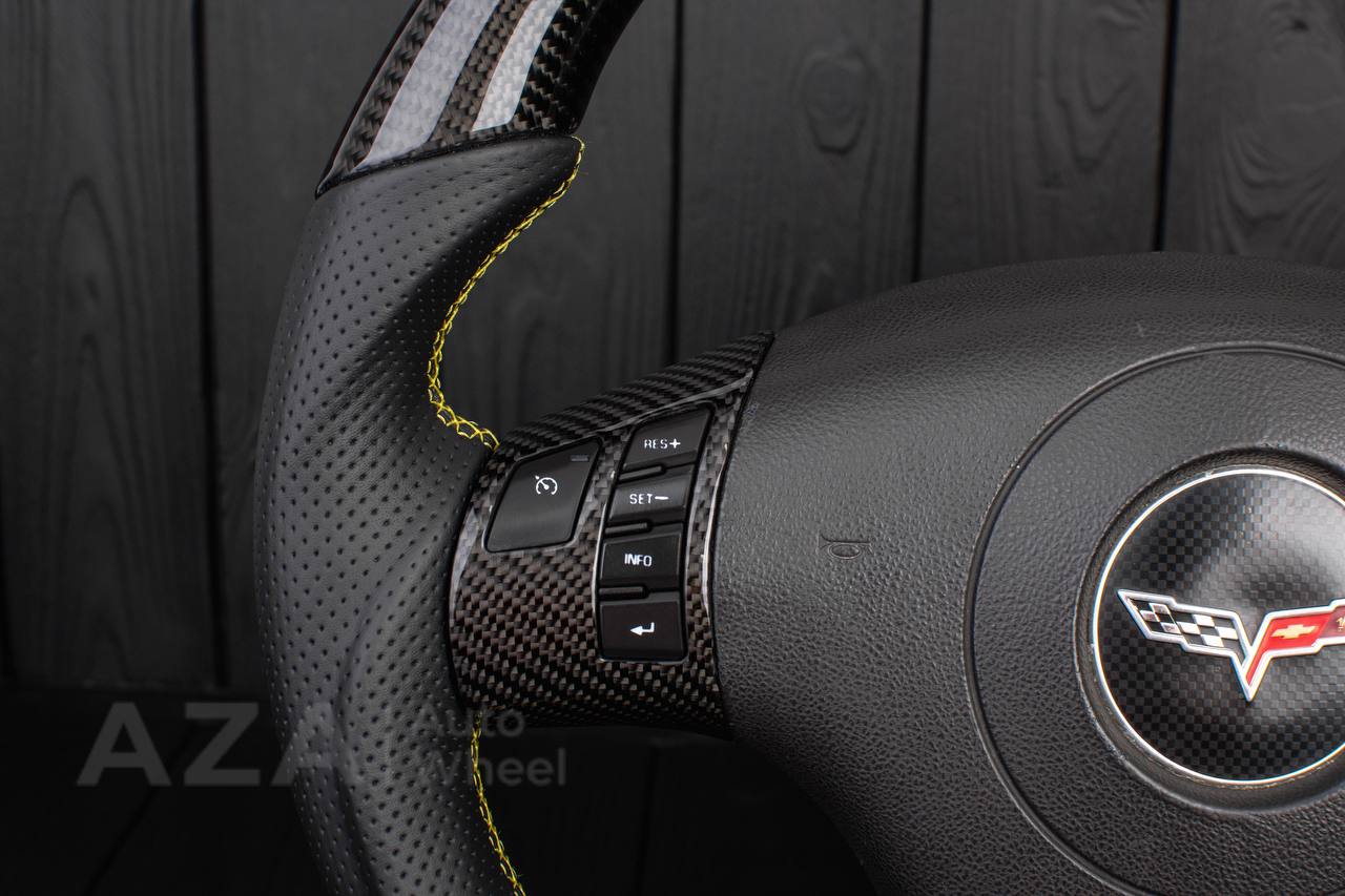 Steering wheel 2006-2011 Corvette C6 Carbon fiber/Perforated leather/Yellow stripe - Image 13