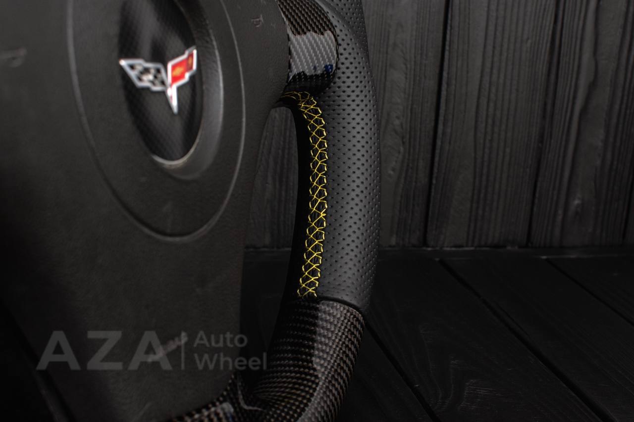Steering wheel 2006-2011 Corvette C6 Carbon fiber/Perforated leather/Yellow stripe - Image 14