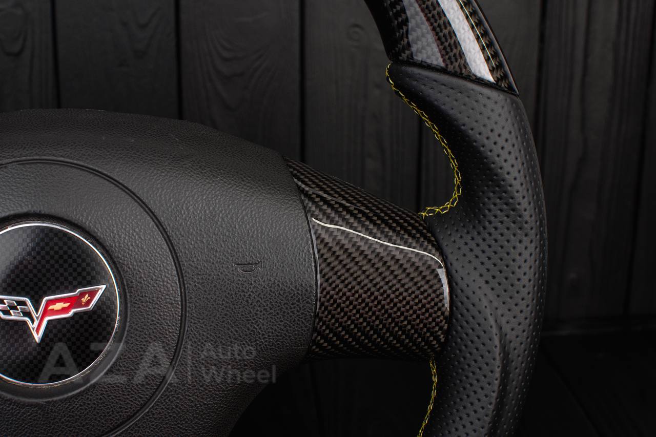 Steering wheel 2006-2011 Corvette C6 Carbon fiber/Perforated leather/Yellow stripe - Image 15