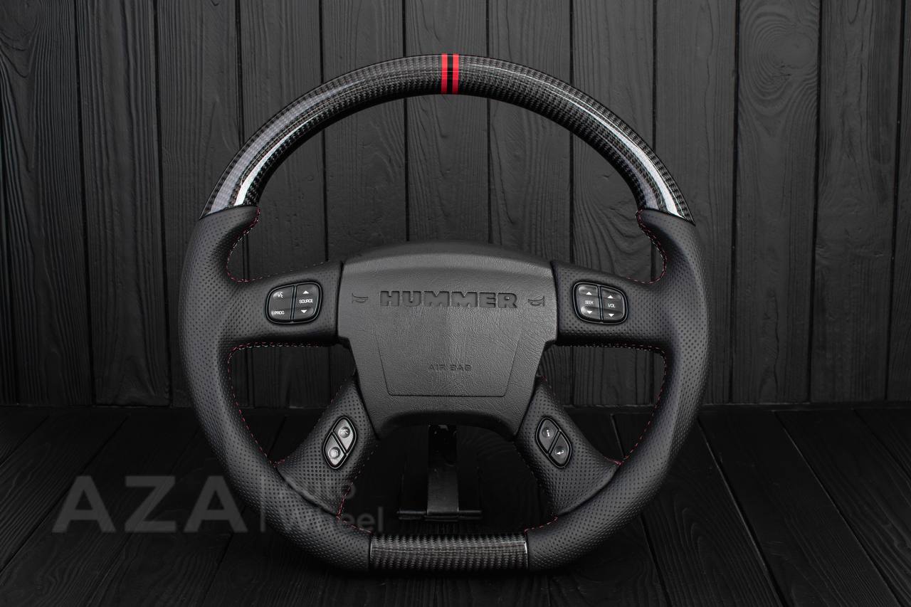 Steering wheel Hummer H2 Carbon fiber/Perforated leather/Red/black/Red stripe