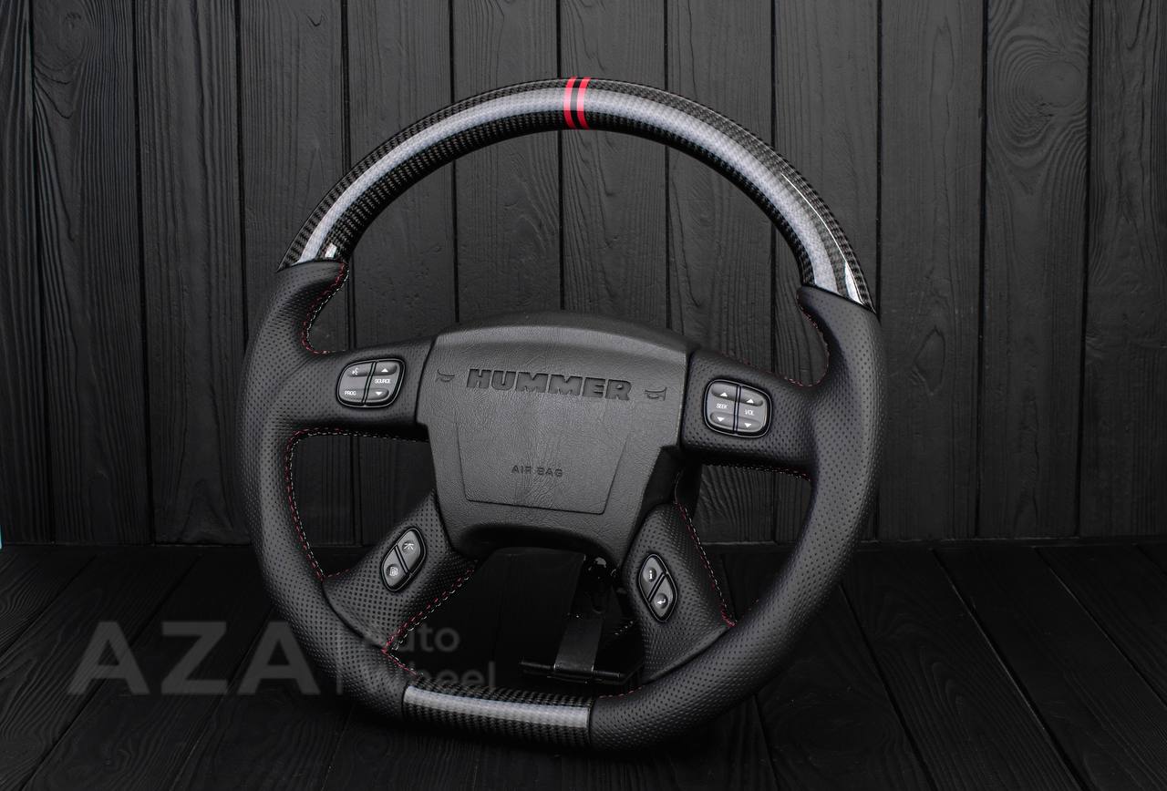 Steering wheel Hummer H2 Carbon fiber/Perforated leather/Red/black/Red stripe - Image 4