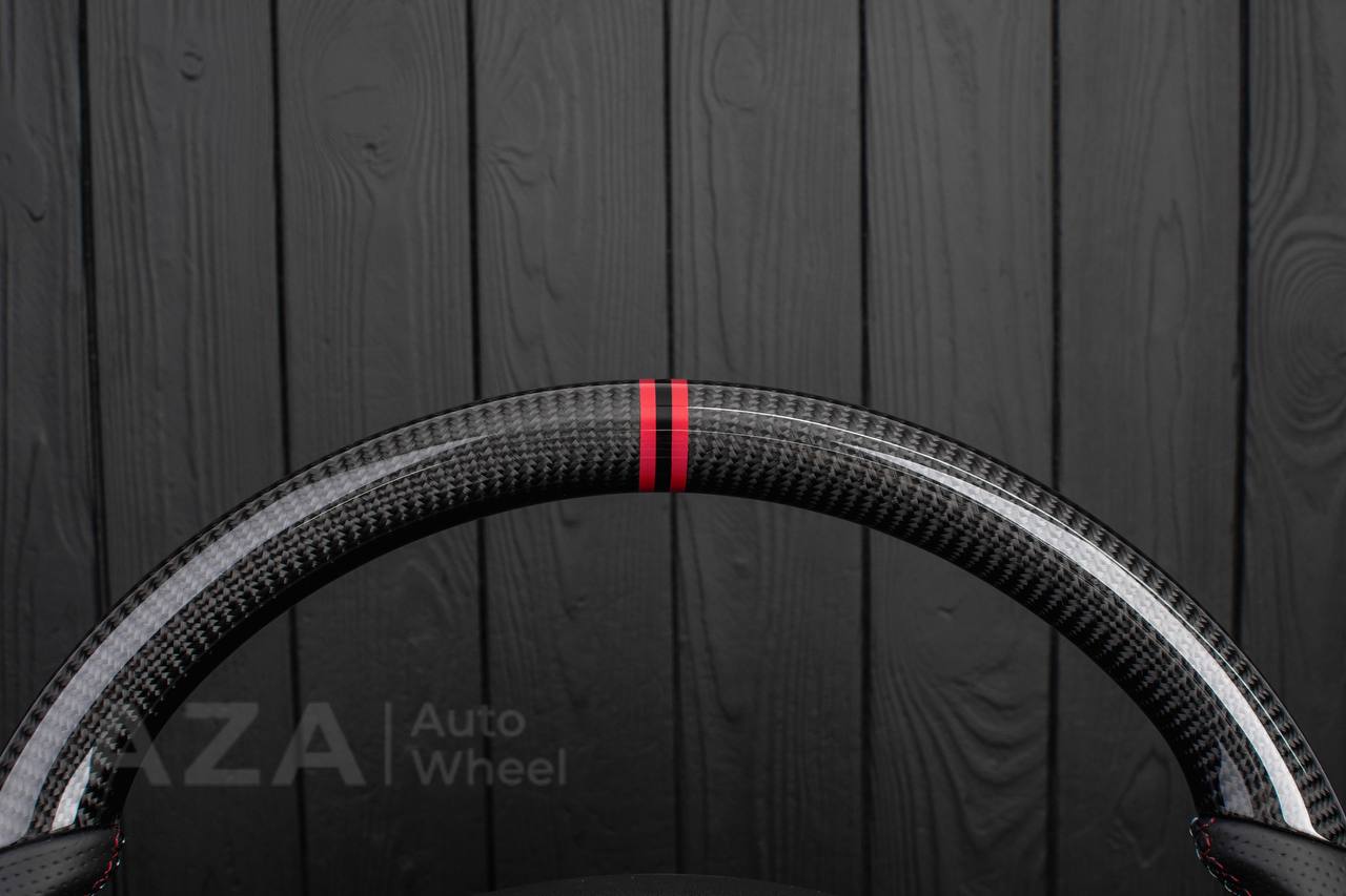 Steering wheel Hummer H2 Carbon fiber/Perforated leather/Red/black/Red stripe - Image 5