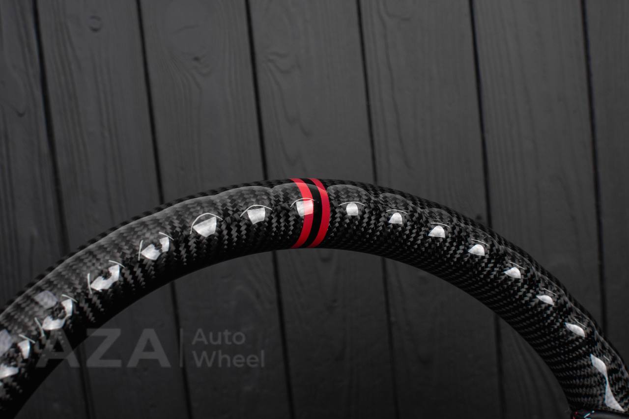 Steering wheel Hummer H2 Carbon fiber/Perforated leather/Red/black/Red stripe - Image 6